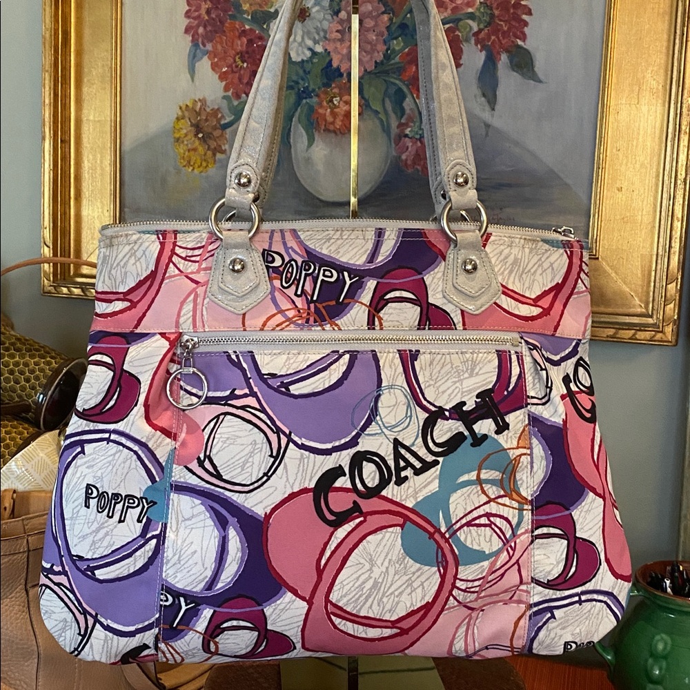 Coach Poppy Montage Glam Shoulder Tote Large Bag 17929